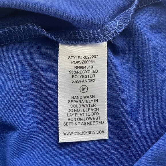 Cyrus Casual Short Sleeve V Neck Recycled Polyester Top Cobalt Blue Sz M NWOT - Picture 9 of 10